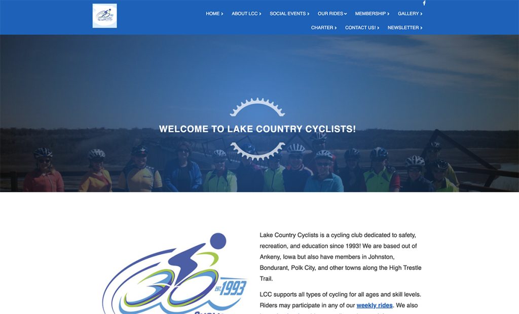 A view of the Lake Country Cyclists website homepage.